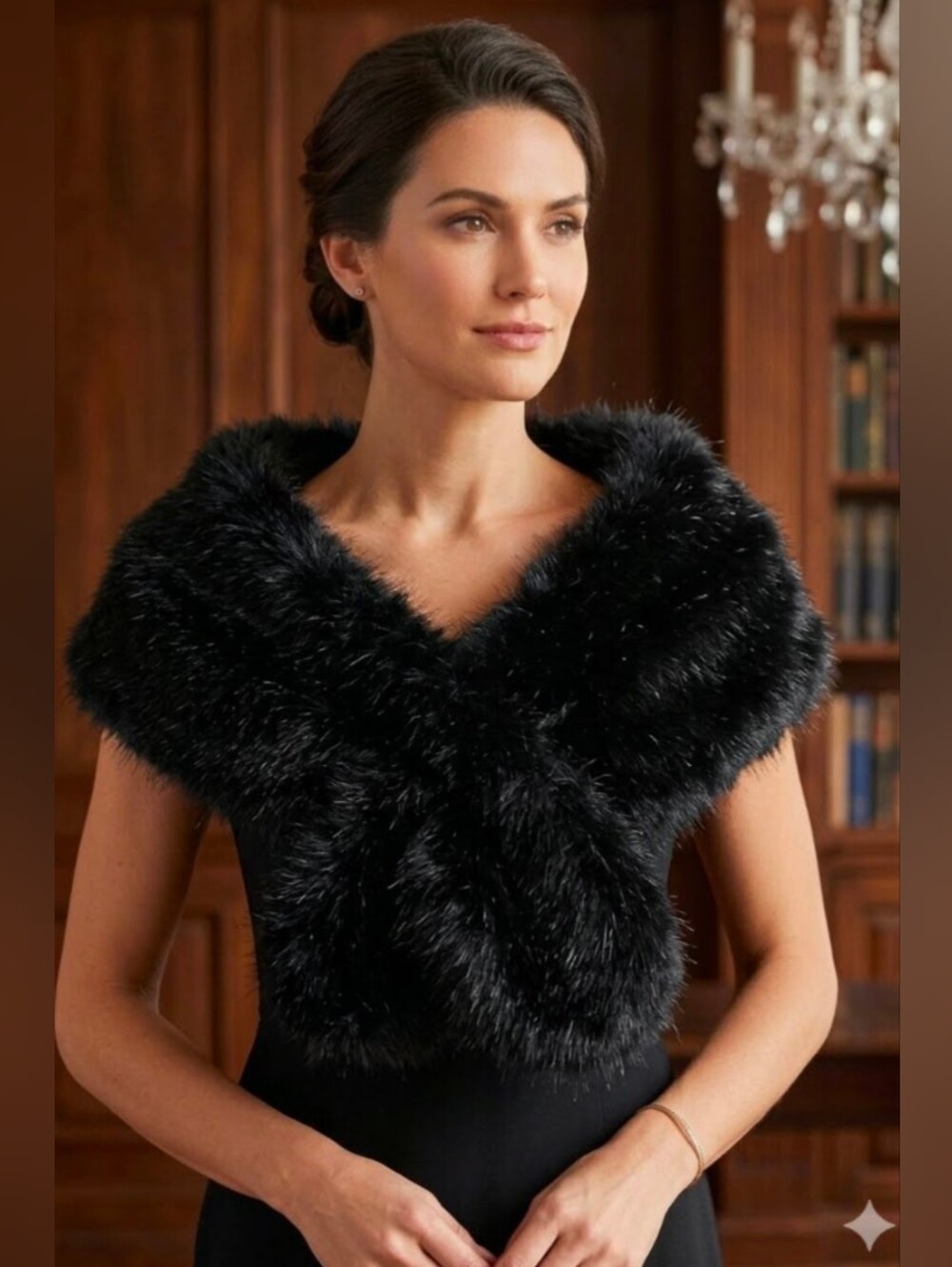 Cära New York Black Faux Fur Collar Scarf Shawl Cape OS